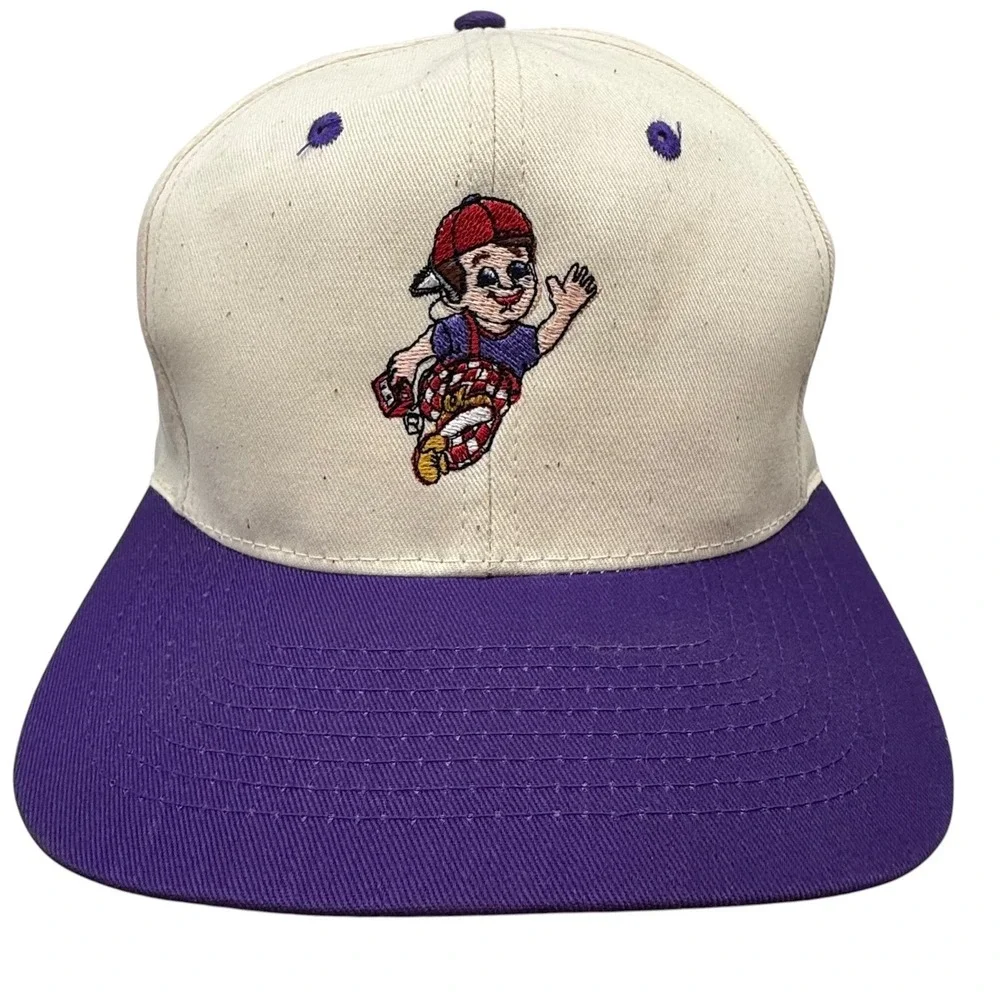Vintage Bobs Big Boy‎ Snapback Hat Cream Purple Mascot Embroidered Cap TC